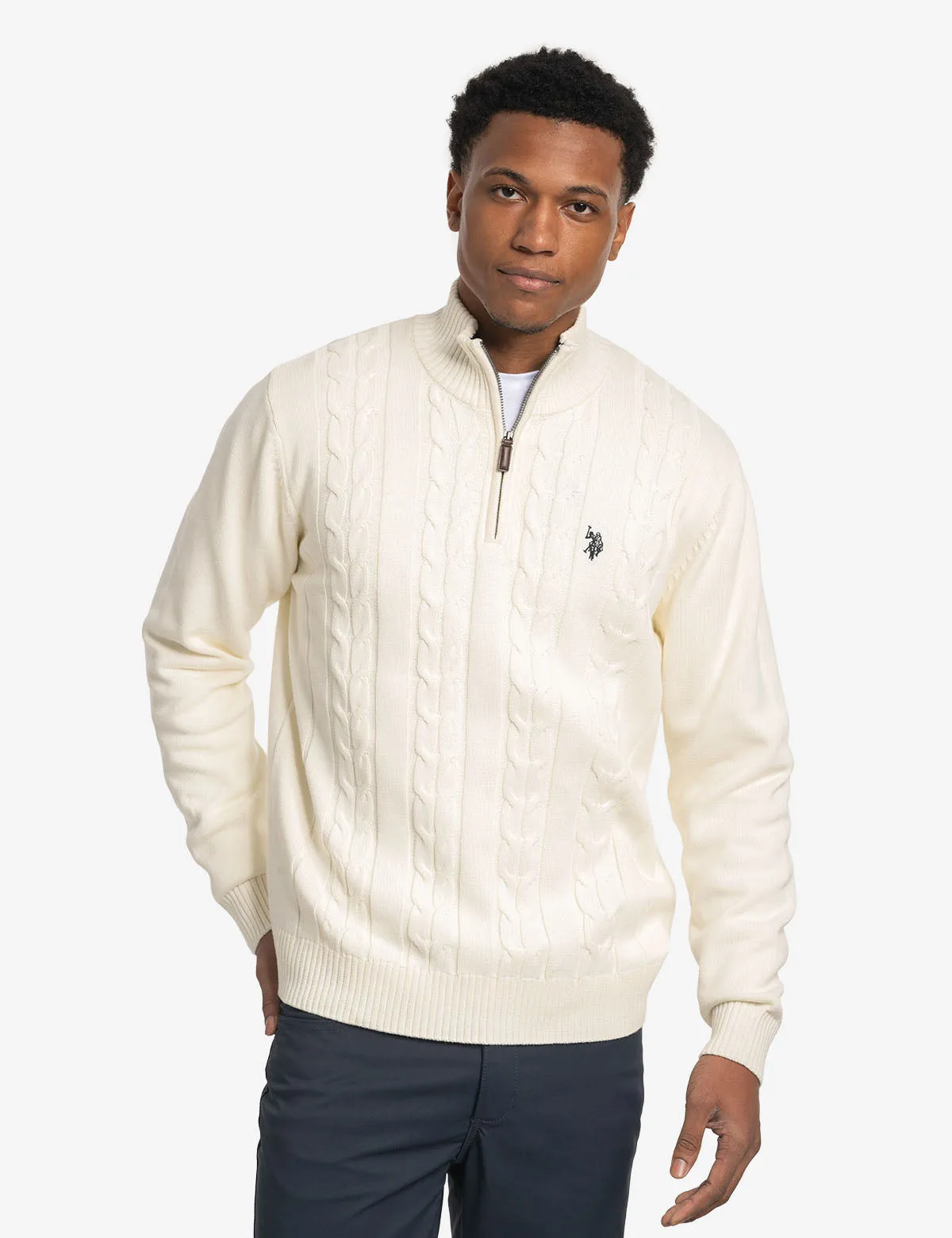 1/4 ZIP CABLE KNT SWEATER