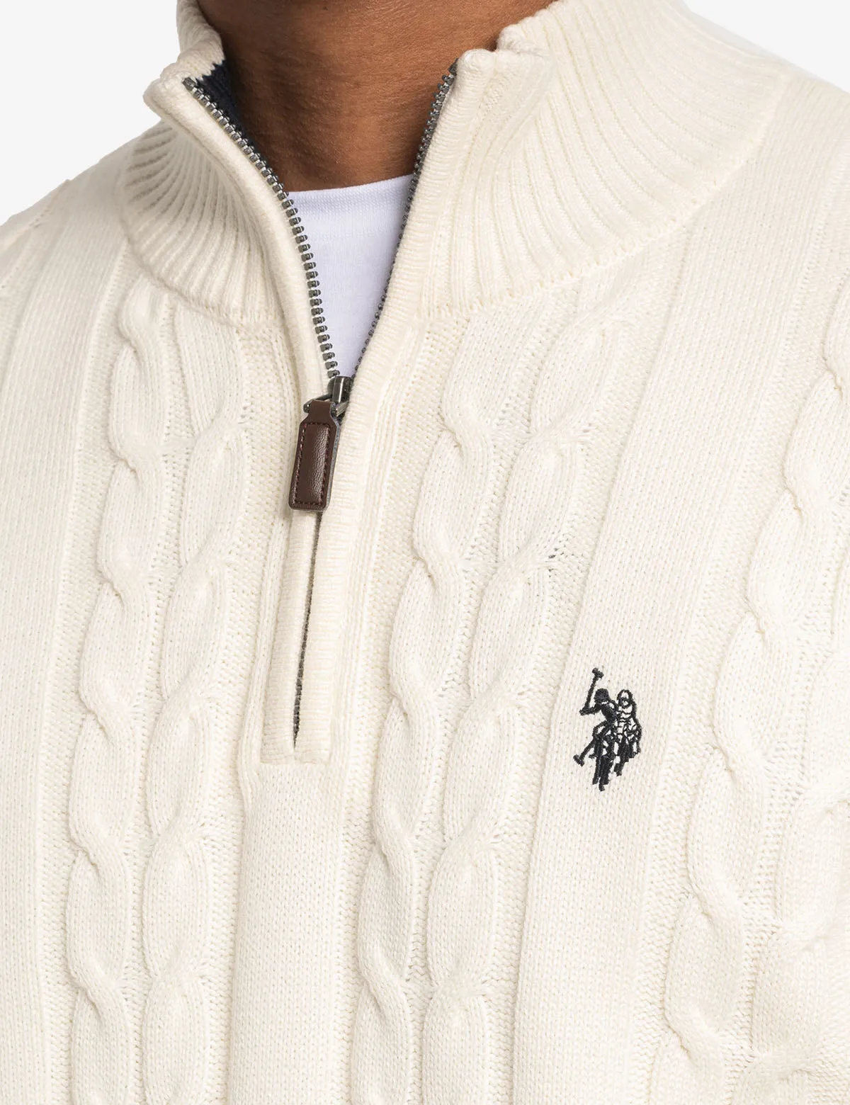 1/4 ZIP CABLE KNT SWEATER