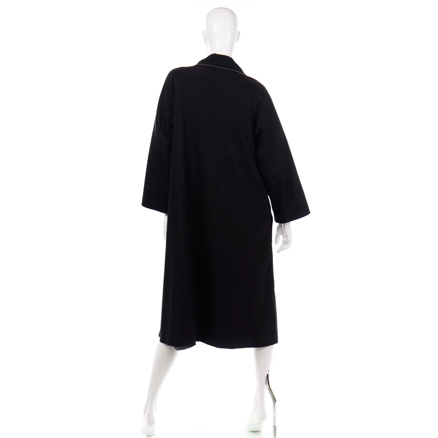 1970s Vintage Bonnie Cashin Black Coat All Weather Raincoat w Cashmere Lining