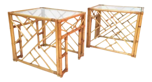 Asian Chinoiserie Style Bamboo Side Tables