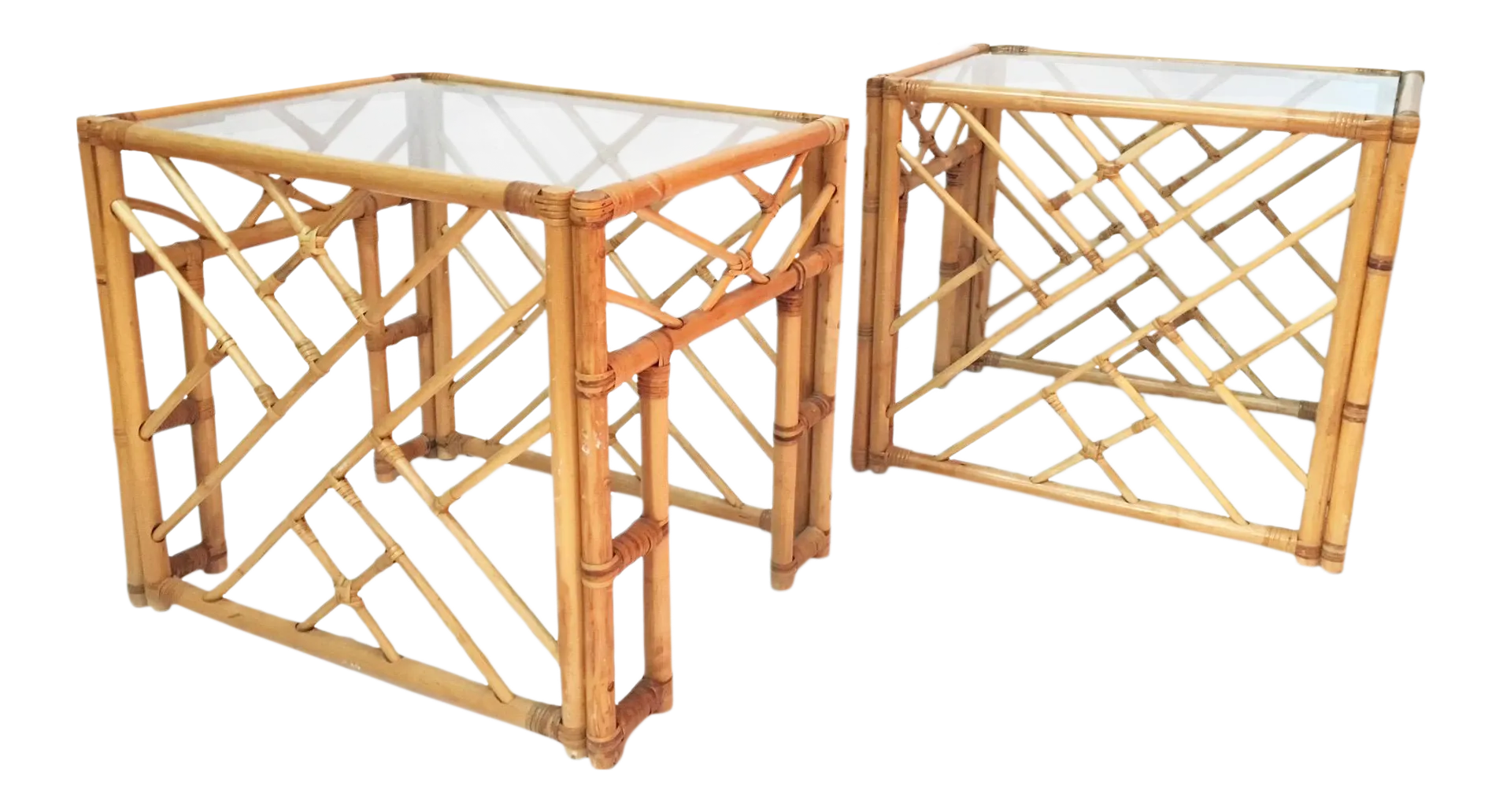 Asian Chinoiserie Style Bamboo Side Tables