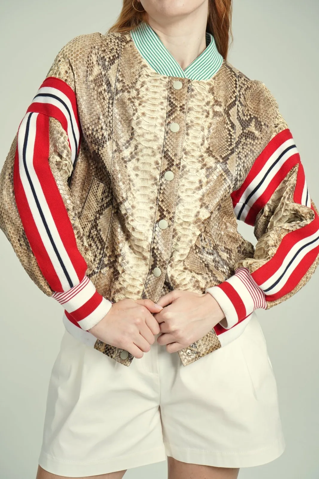 Beige Python Leather Jacket