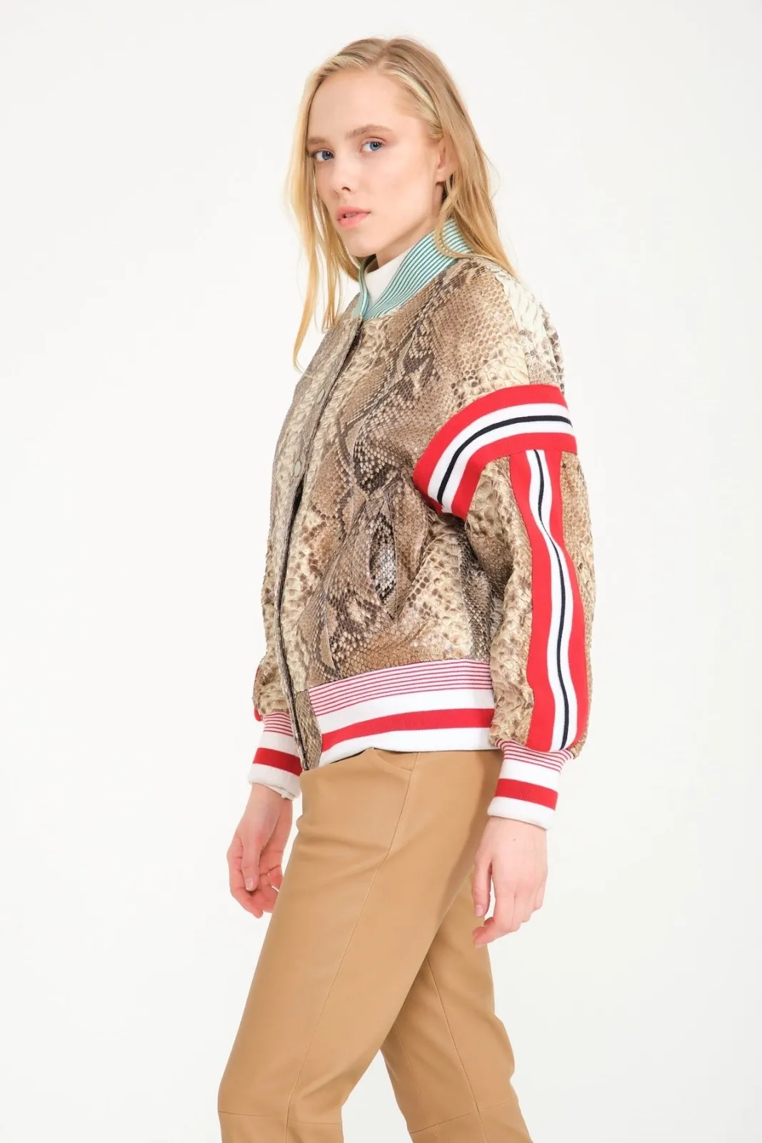 Beige Python Leather Jacket