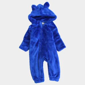 Blue Teddy Fleeced Hooded Onesie