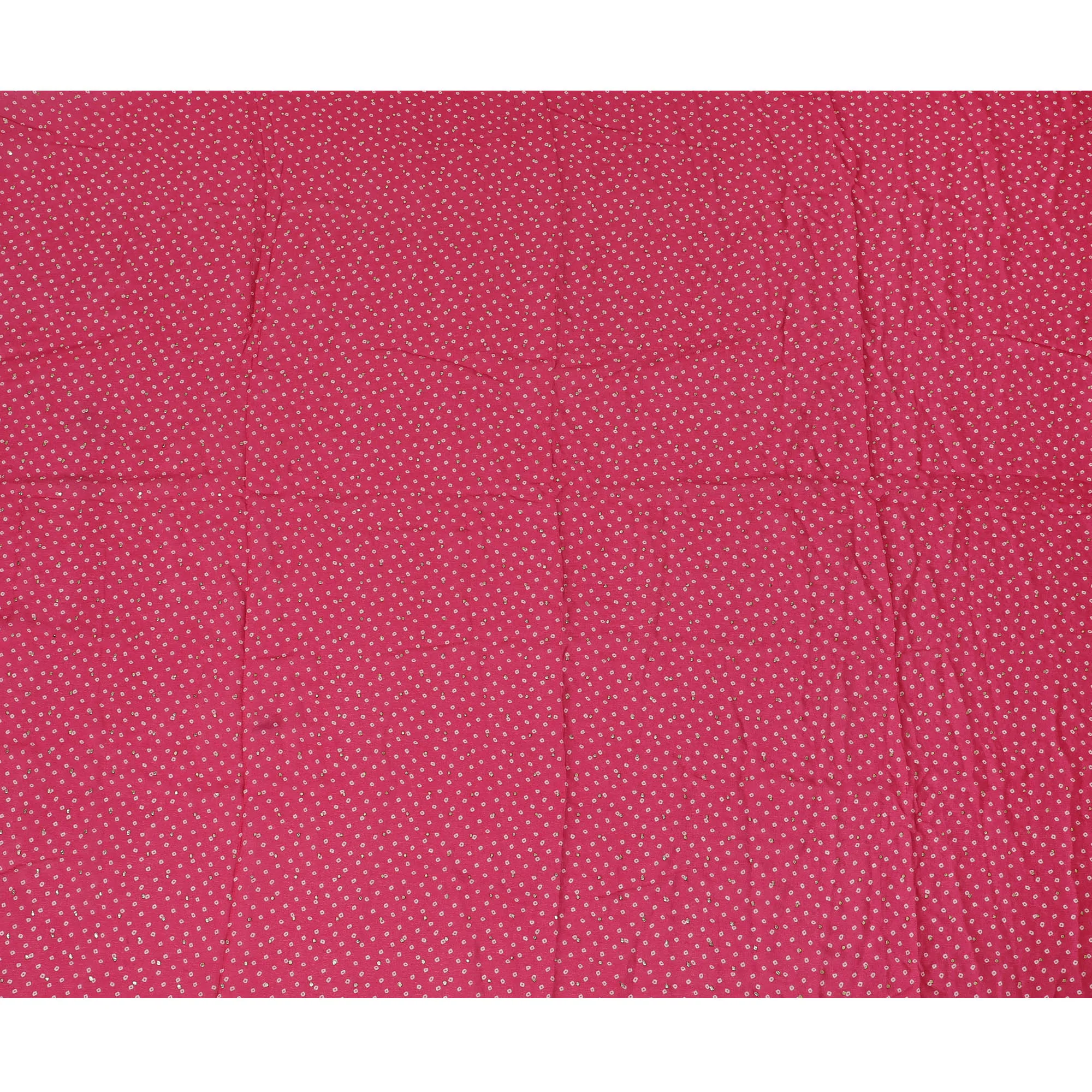 Bright Pink and White Polka Dot Synthetic Chinon Fabric with gold foil, 110 cm Width-D19668