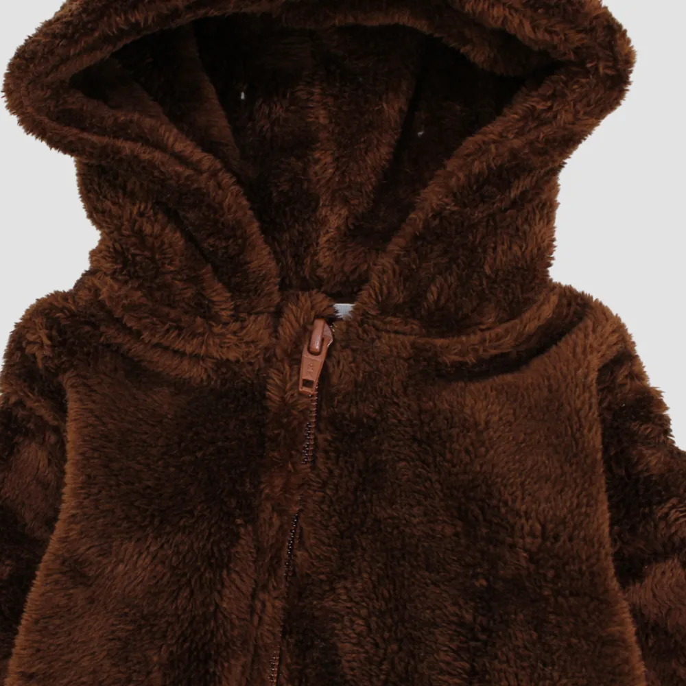 Brown Teddy Fleeced Hooded Onesie