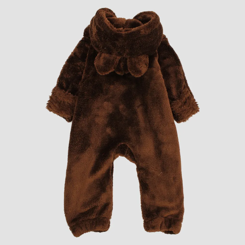 Brown Teddy Fleeced Hooded Onesie