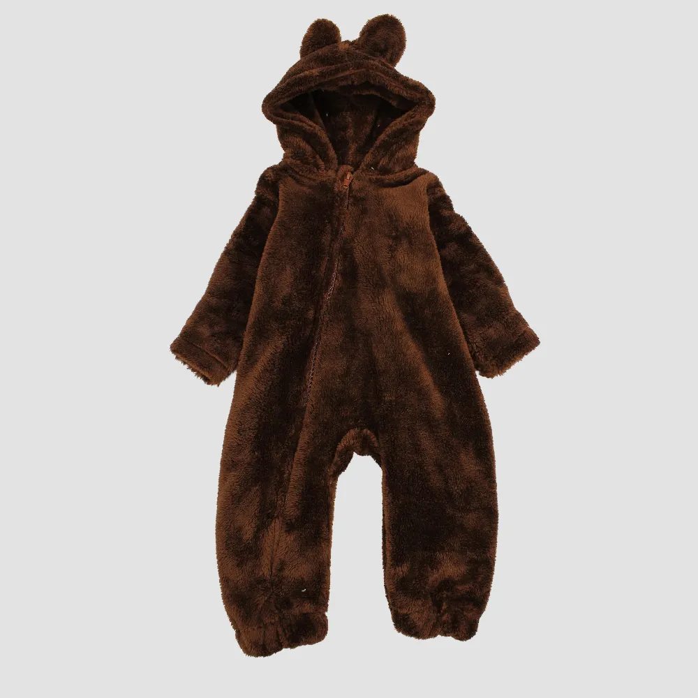 Brown Teddy Fleeced Hooded Onesie