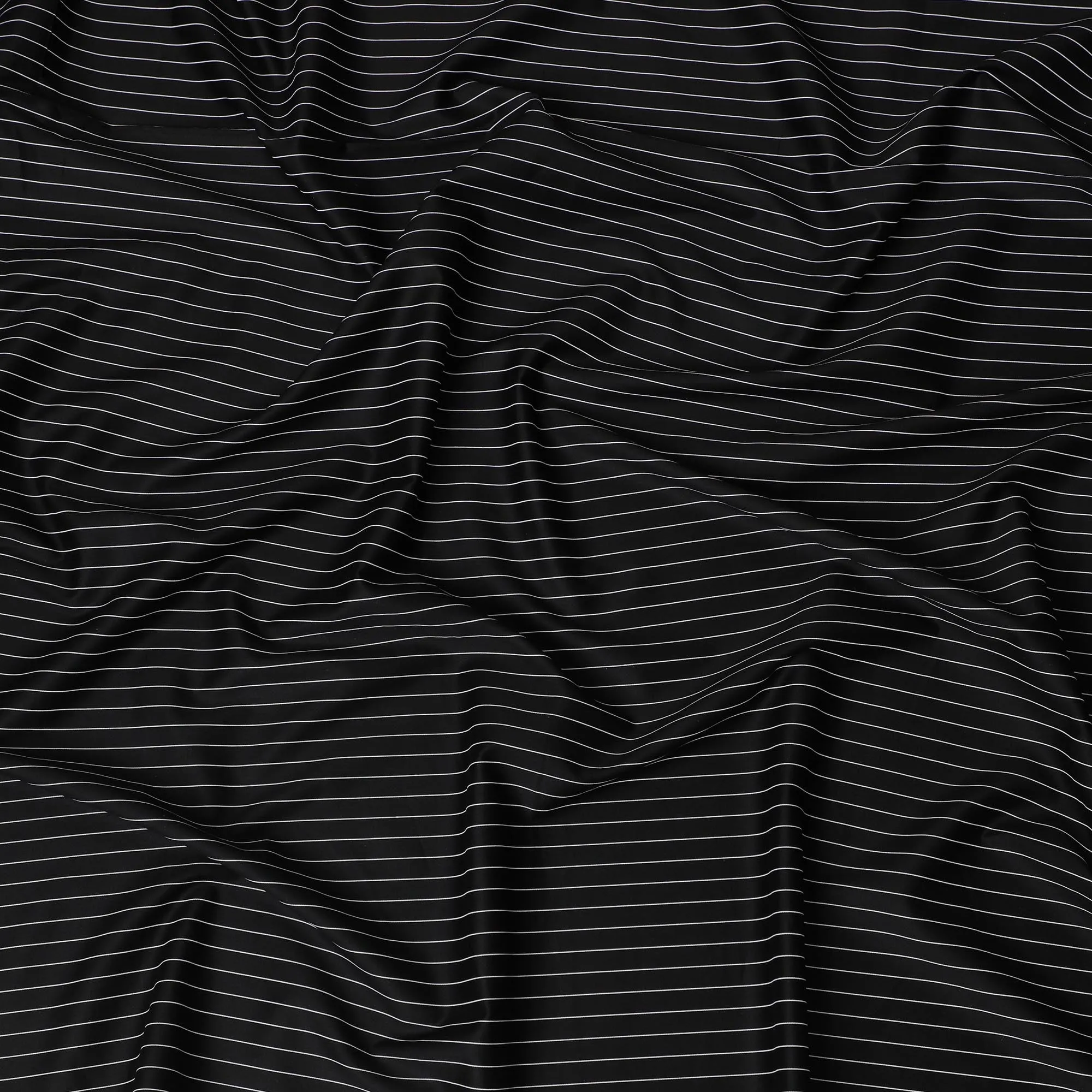 Classic Black Cotton Shirting Fabric with White Pinstripes, Satin Finish, 150 cm Wide-D19186