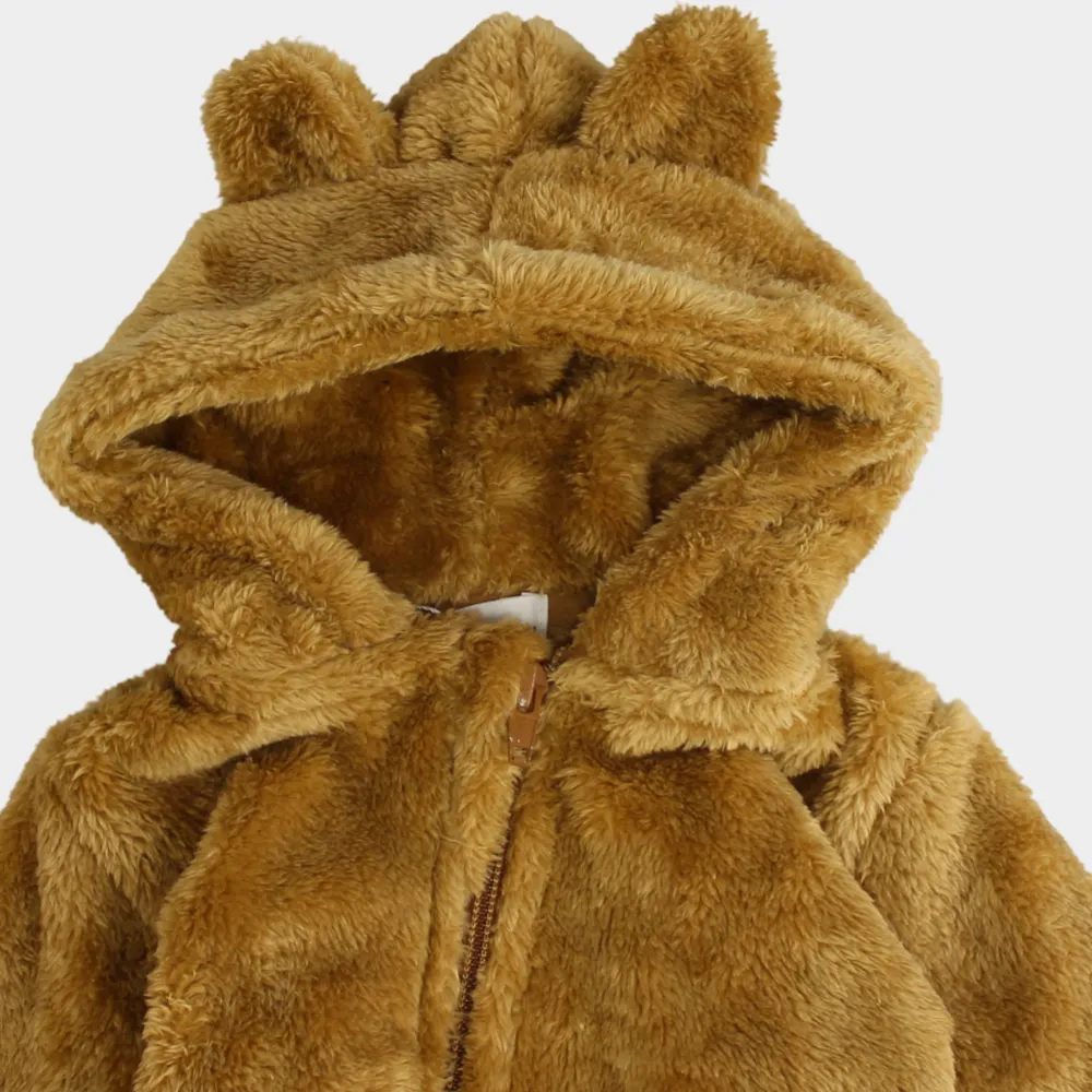 Coffee Teddy Fleeced Hooded Onesie