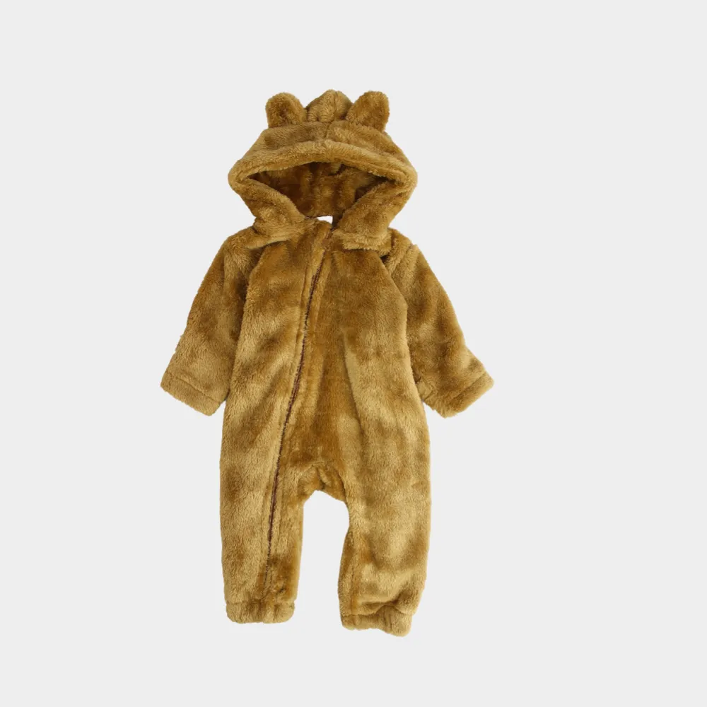 Coffee Teddy Fleeced Hooded Onesie