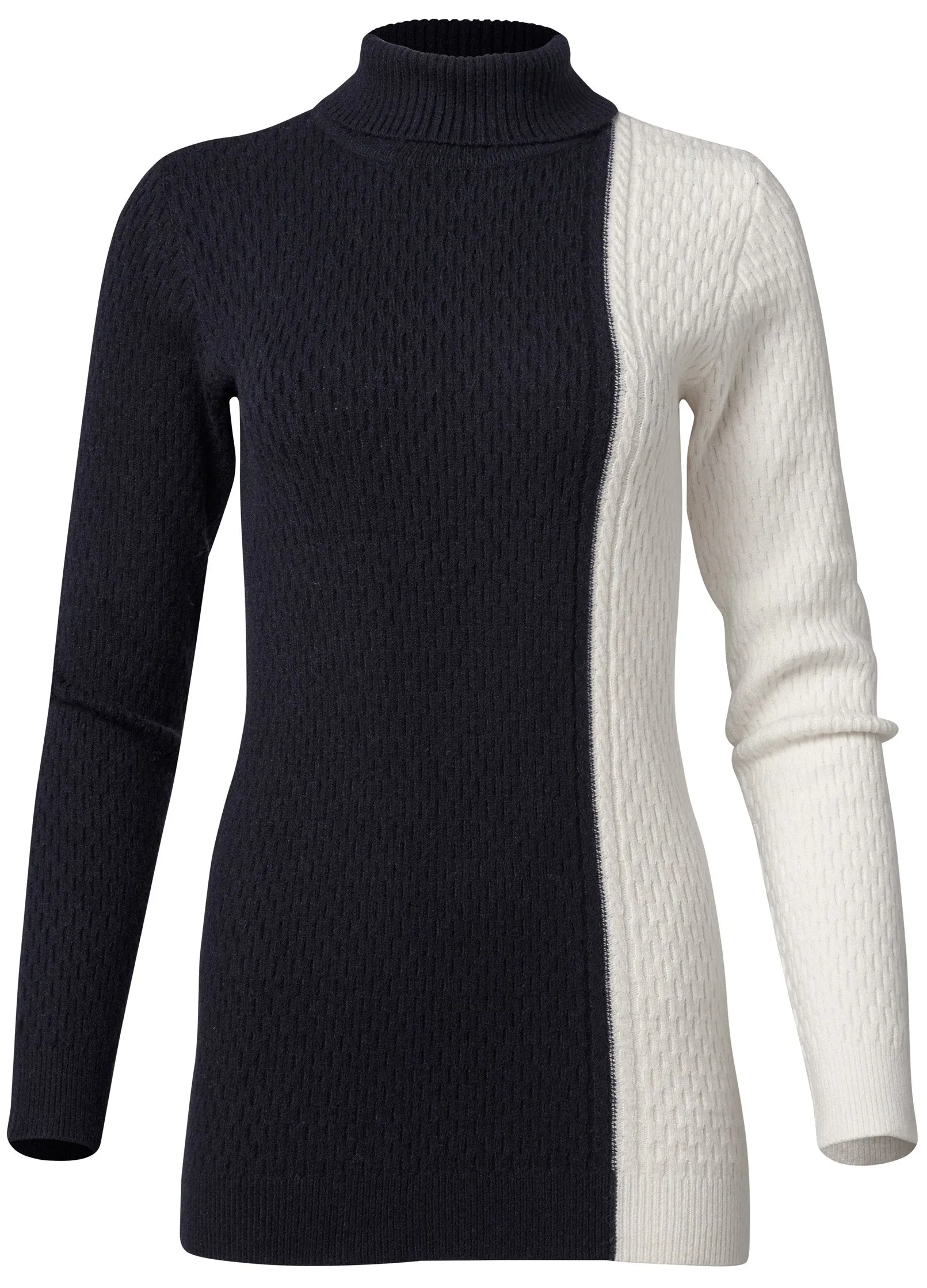 Colorblock Turtleneck Sweater - Black & Off White