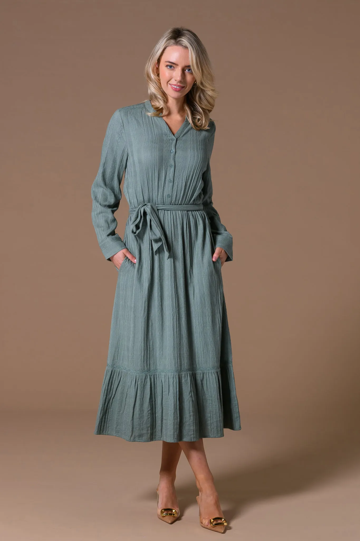 Cotton Dobby Long Sleeve Dress