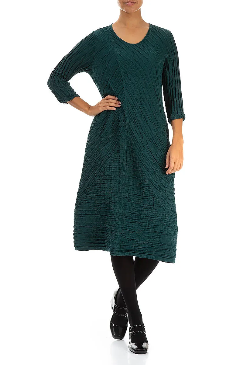 Crinkled Emerald Silk Linen Midi Dress