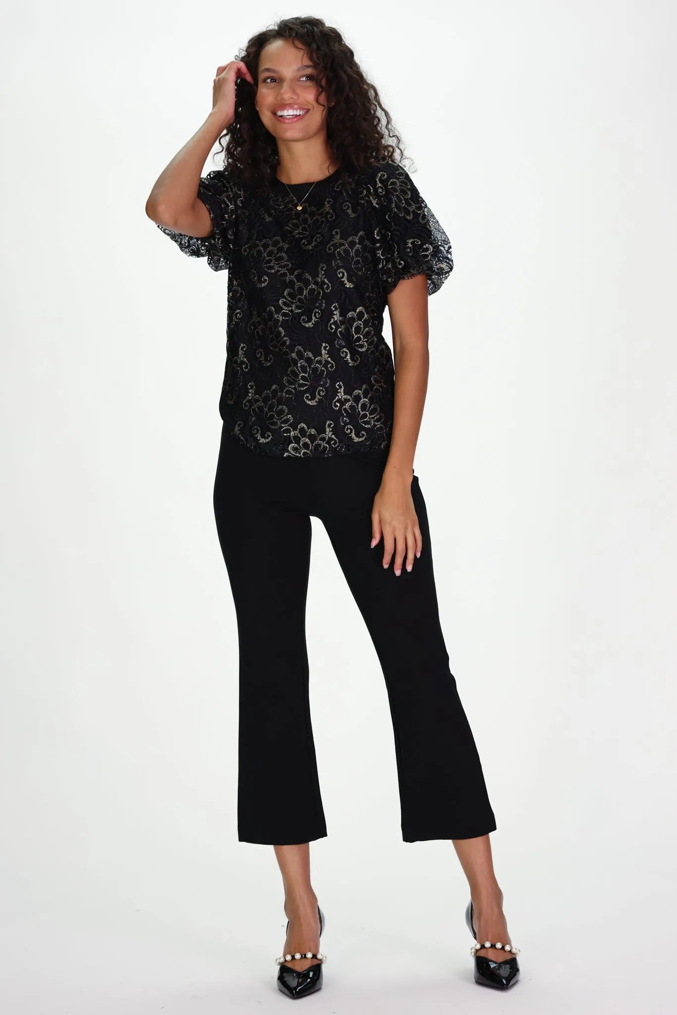 Darla Top in Black & Gold Lace