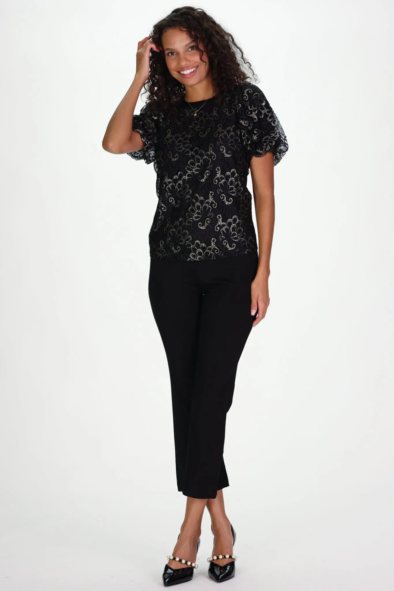 Darla Top in Black & Gold Lace