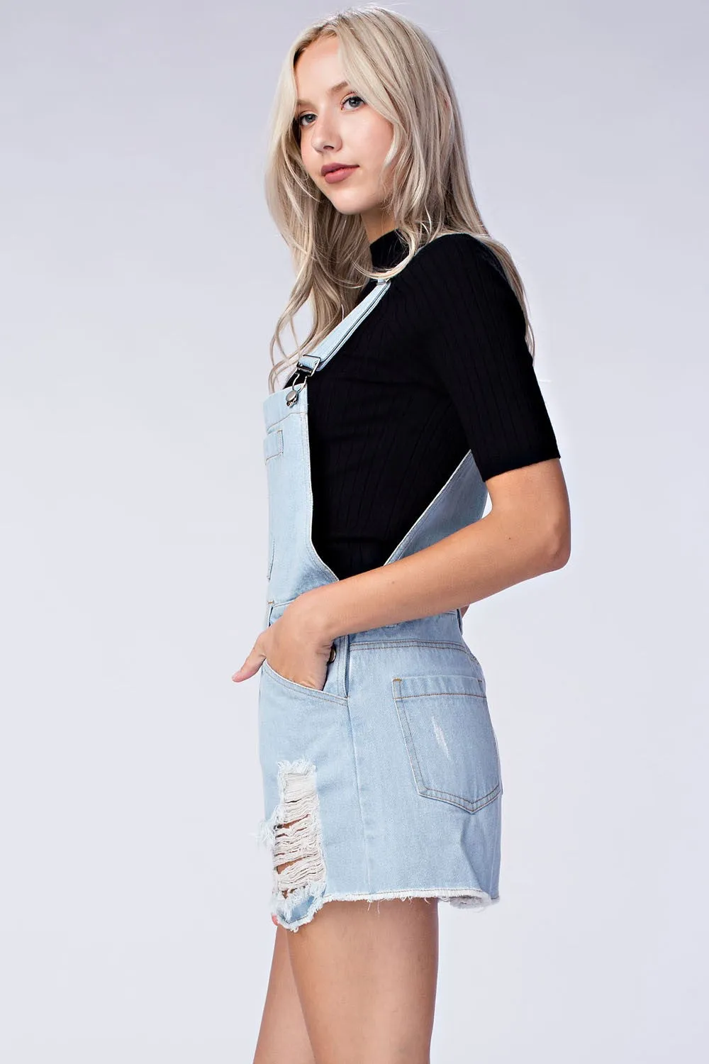 Denim Distressed Overalls