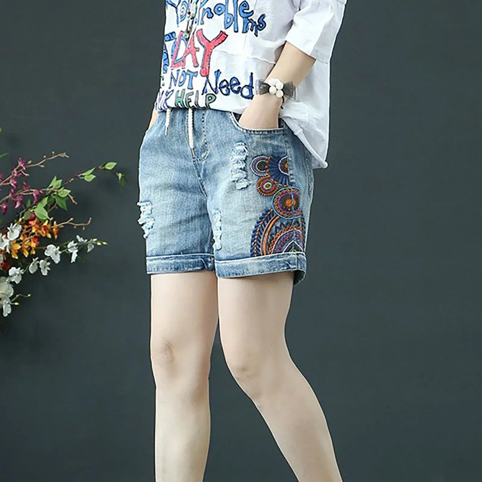 Denim Shorts Women 2024 New Kawaii Cute Printed Jeans Femme Summer Shorts