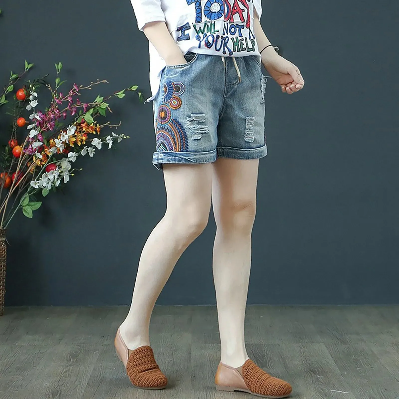 Denim Shorts Women 2024 New Kawaii Cute Printed Jeans Femme Summer Shorts