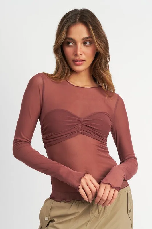 Emory Park CREW NECK SHEER BUST TOP