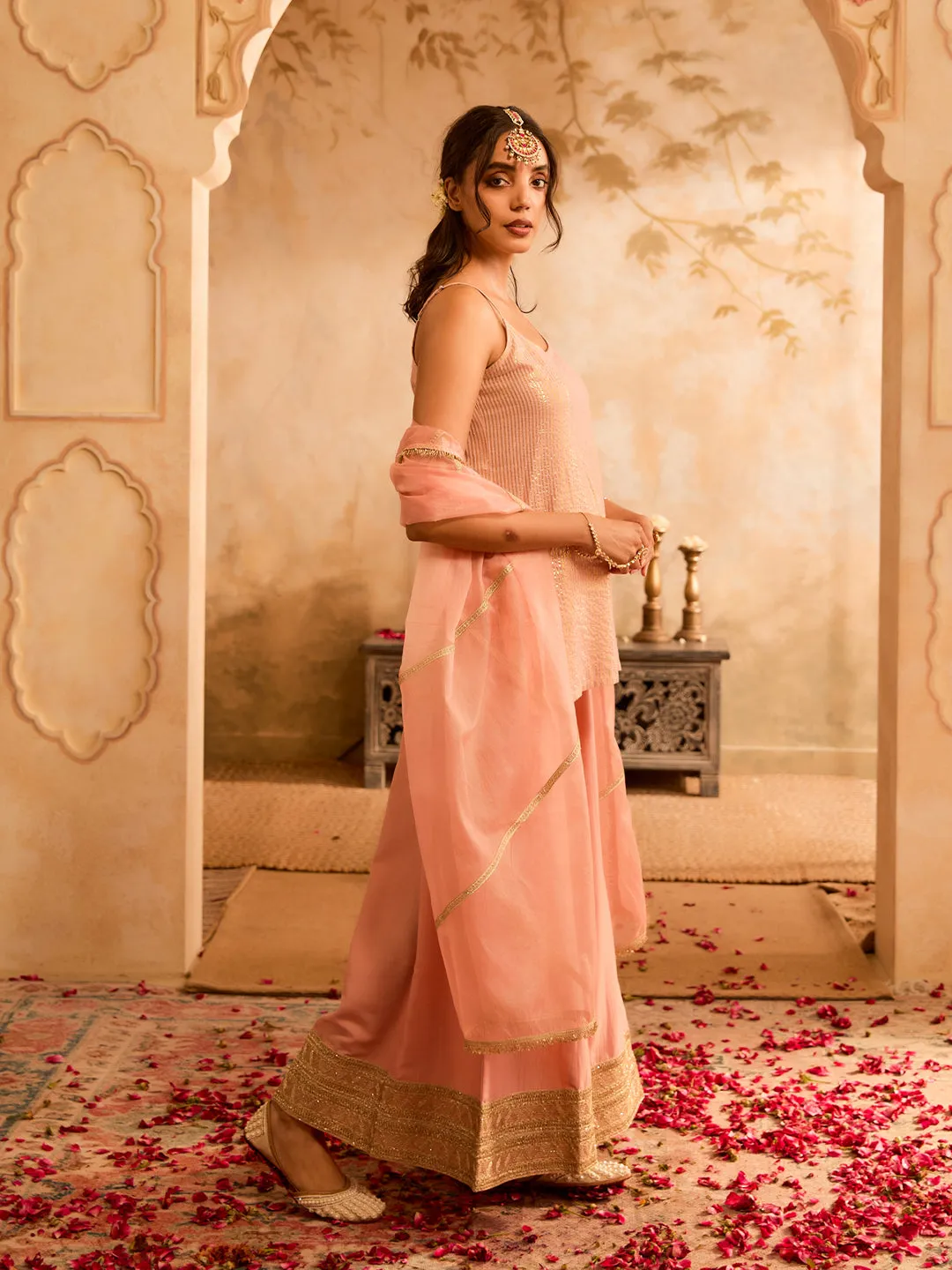 Ethereal Charm Pink Cotton Lurex Kurta Set