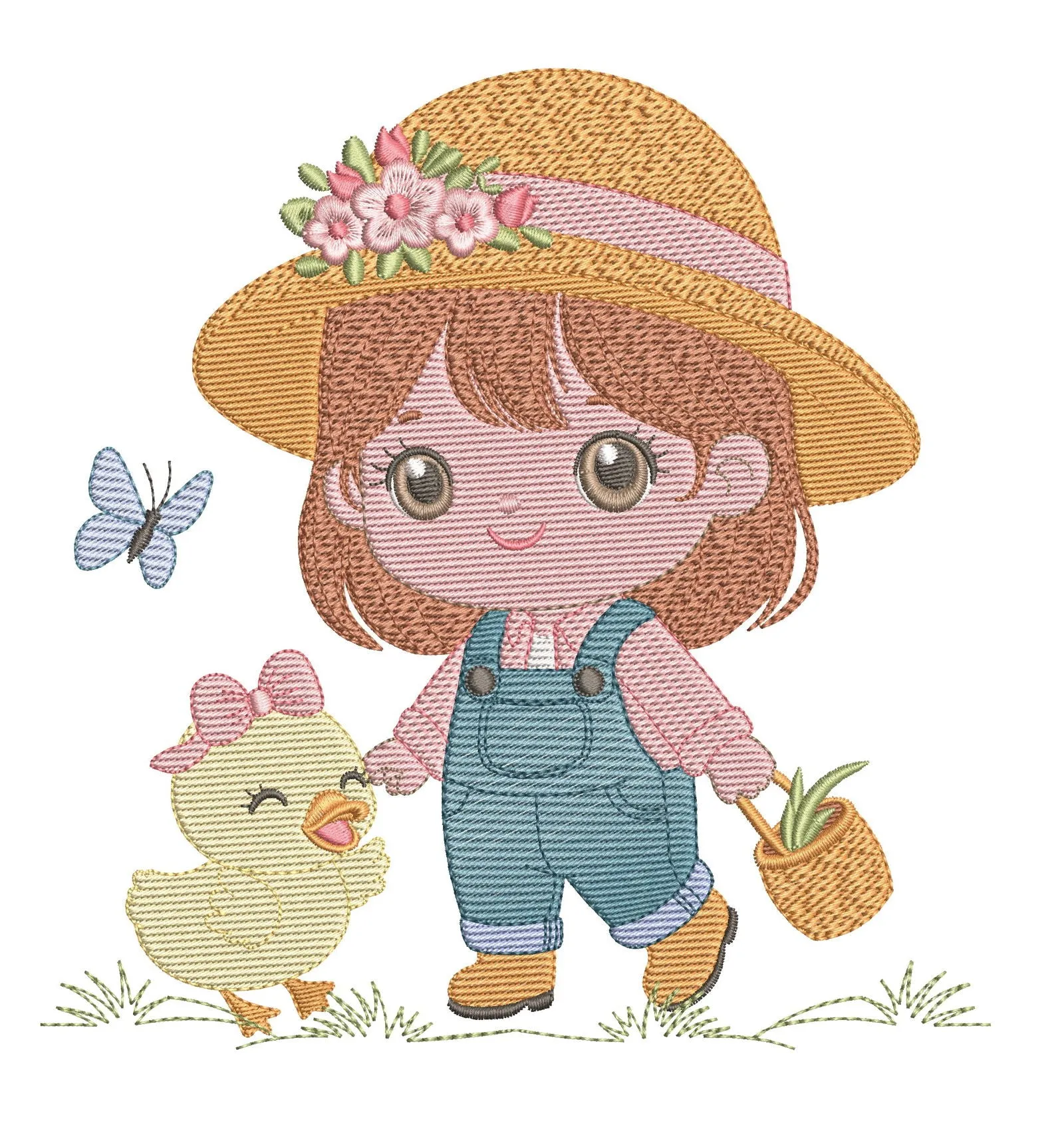 Girl with Duck Embroidery Design | FineryEmbroidery