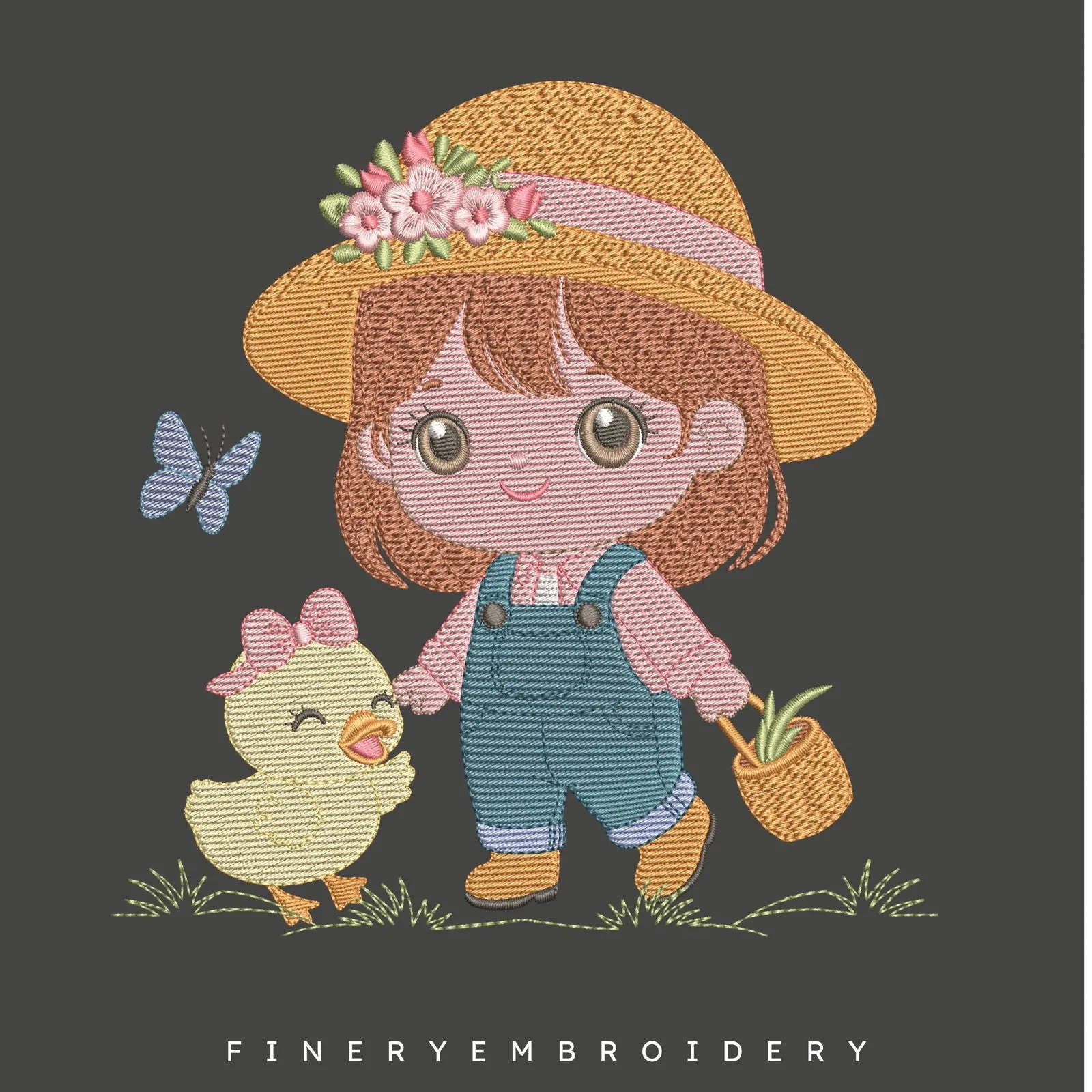 Girl with Duck Embroidery Design | FineryEmbroidery