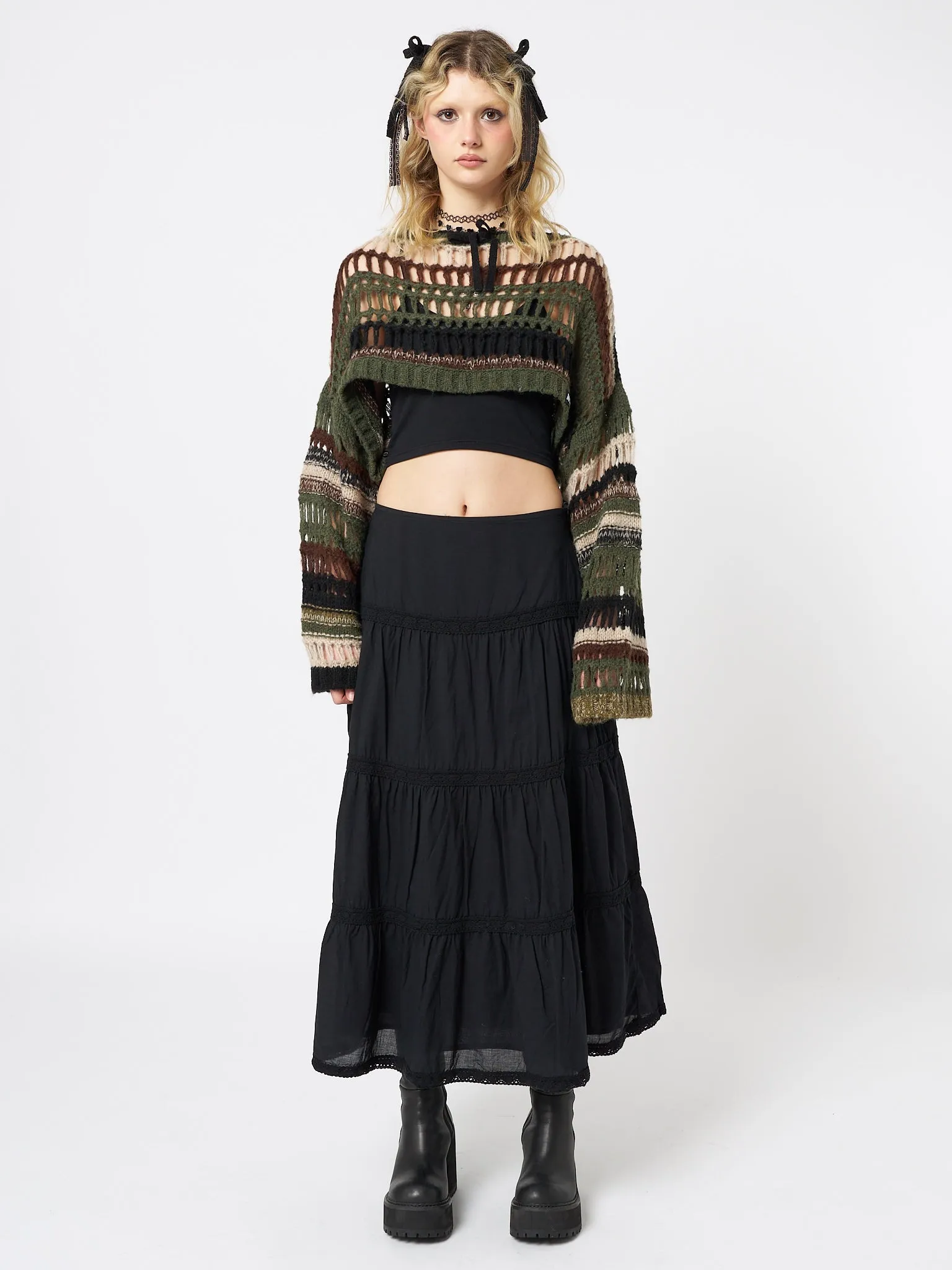 Giselle Green Extreme Crop Knit Sweater