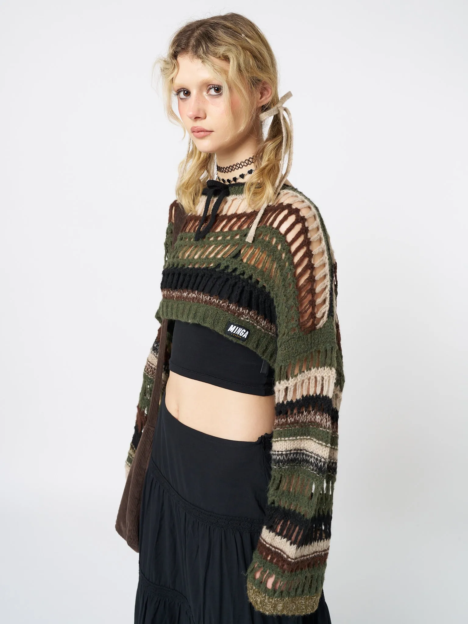 Giselle Green Extreme Crop Knit Sweater