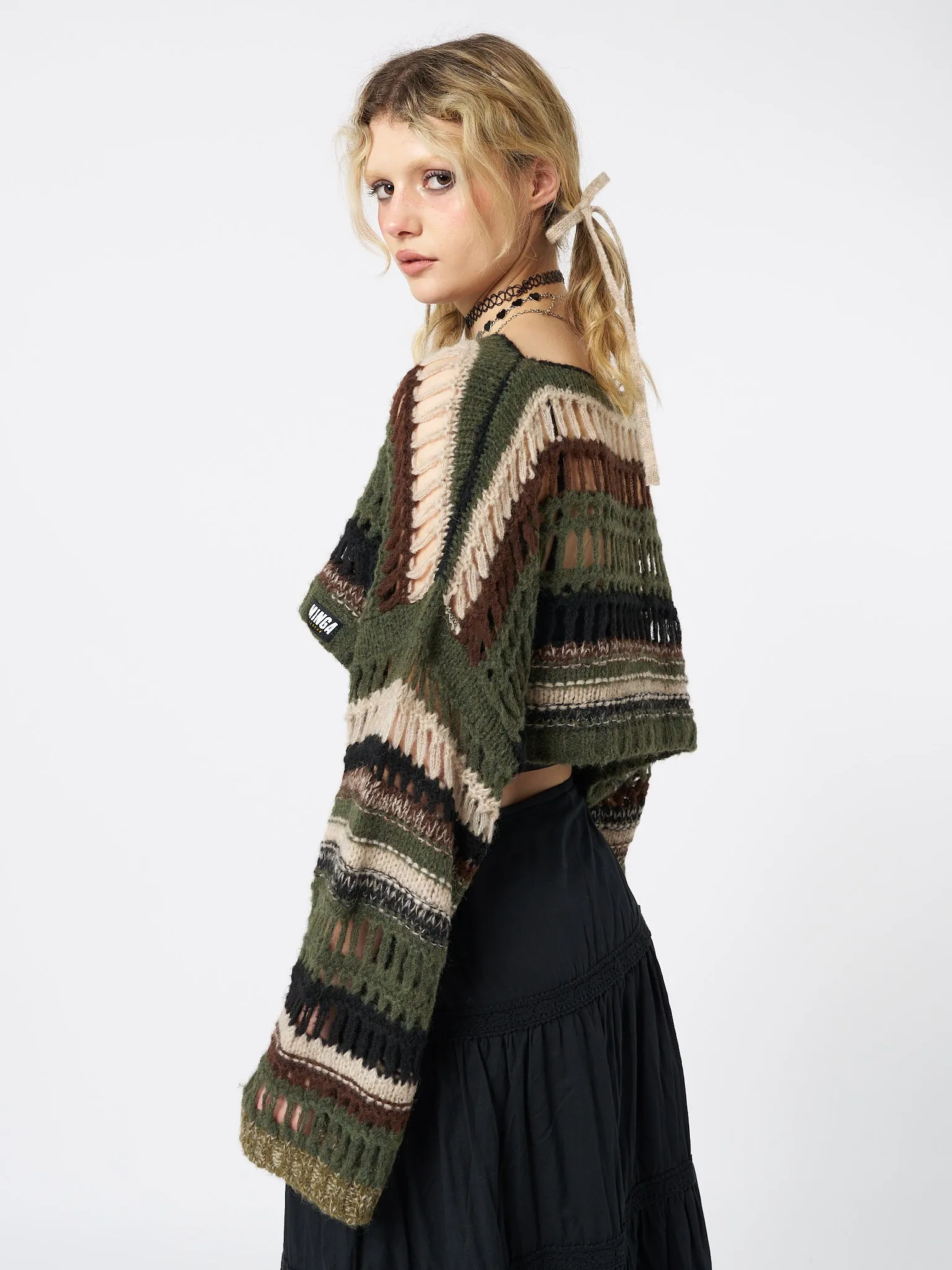 Giselle Green Extreme Crop Knit Sweater