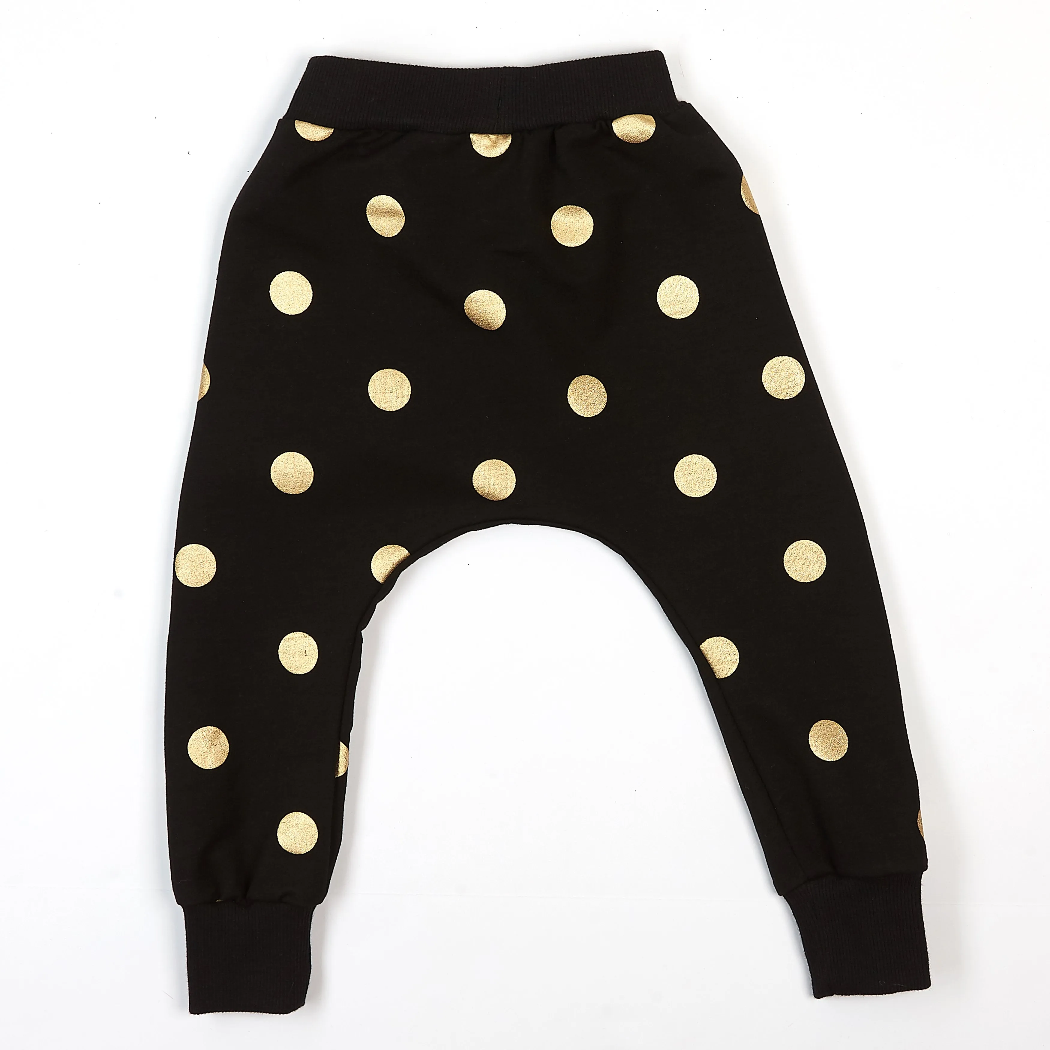 Gold Foil Dots Joggers - Black