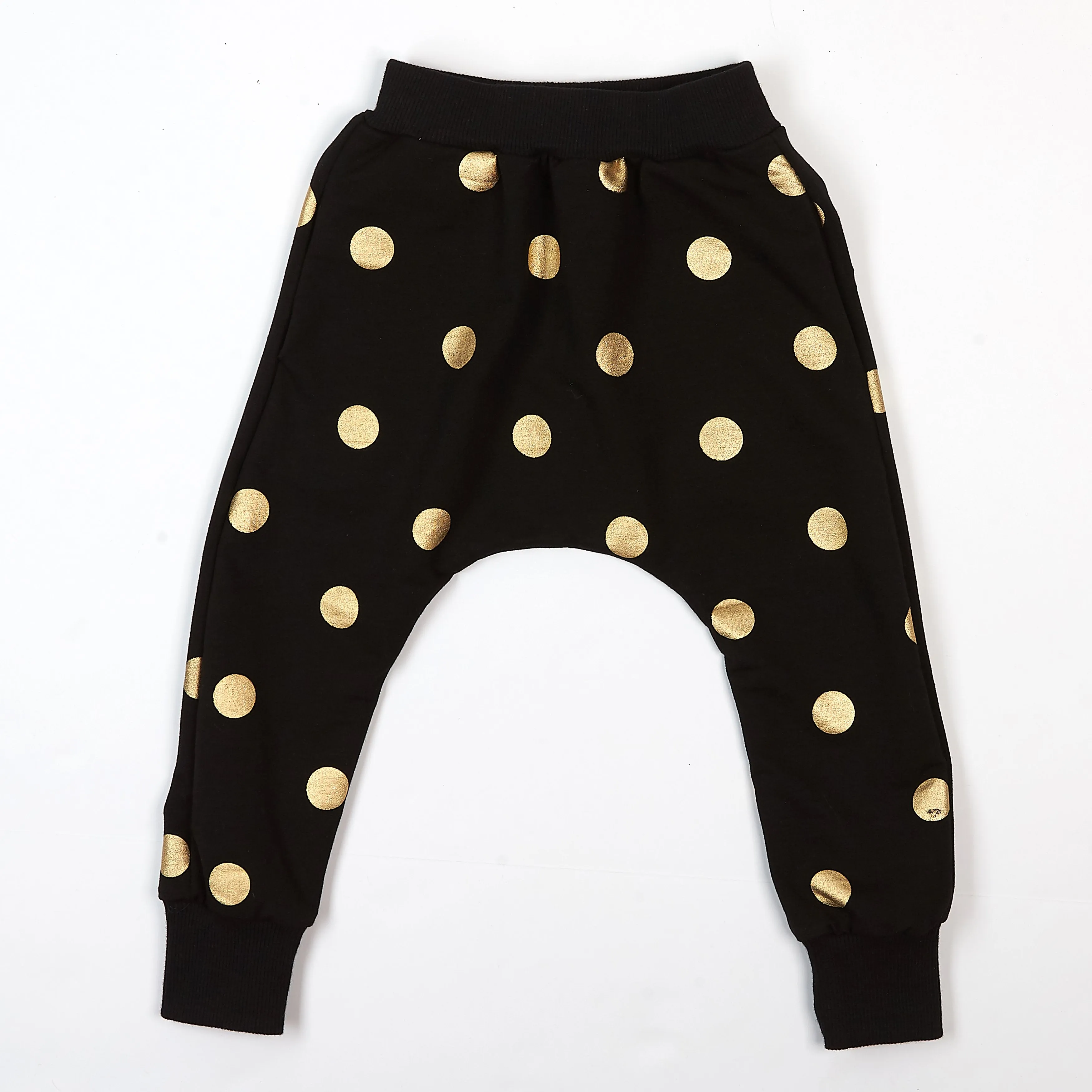 Gold Foil Dots Joggers - Black