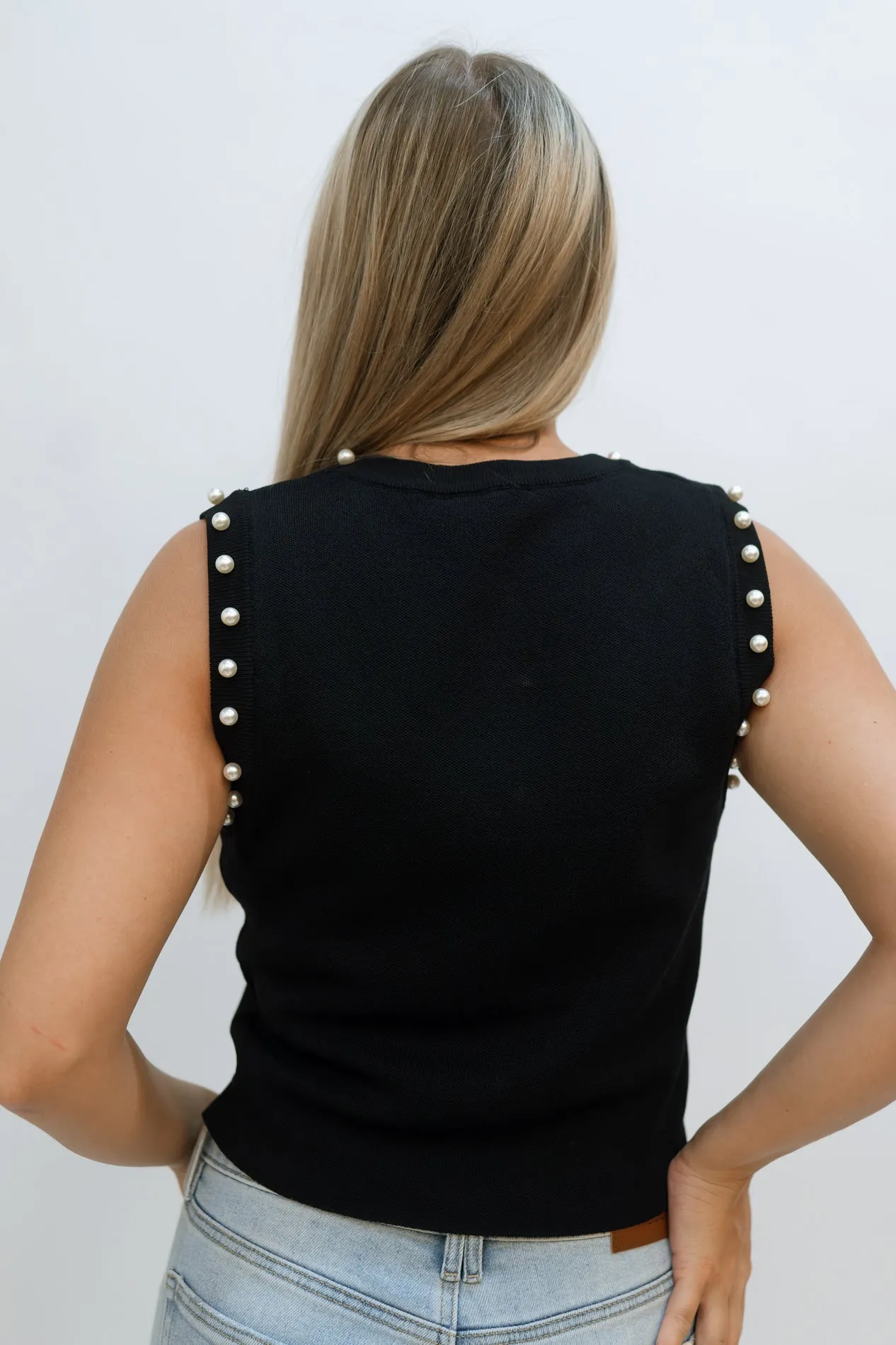 Gracey Pearl Tank Top - Black