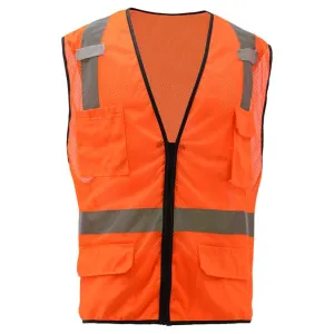 GSS Premium Class 2 Multi Purpose Mesh Zipper 6 Pockets Vest 1506 Orange