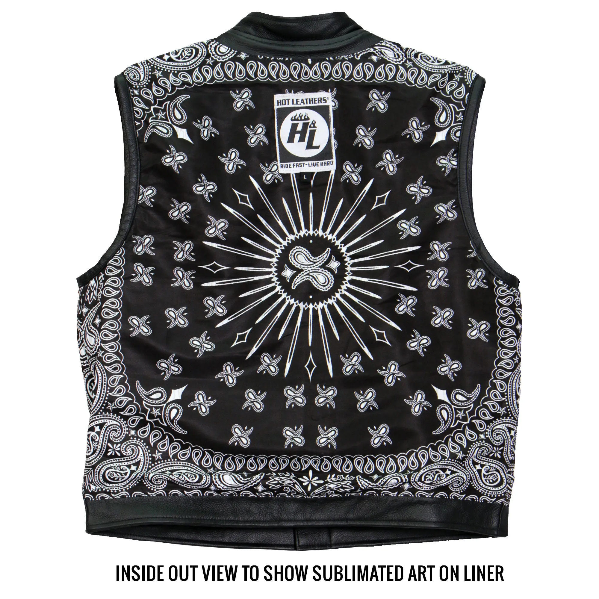 Hot Leathers VSM1049 Men's Black 'Paisley' Motorcycle Club style Conceal and Carry Leather Biker Vest