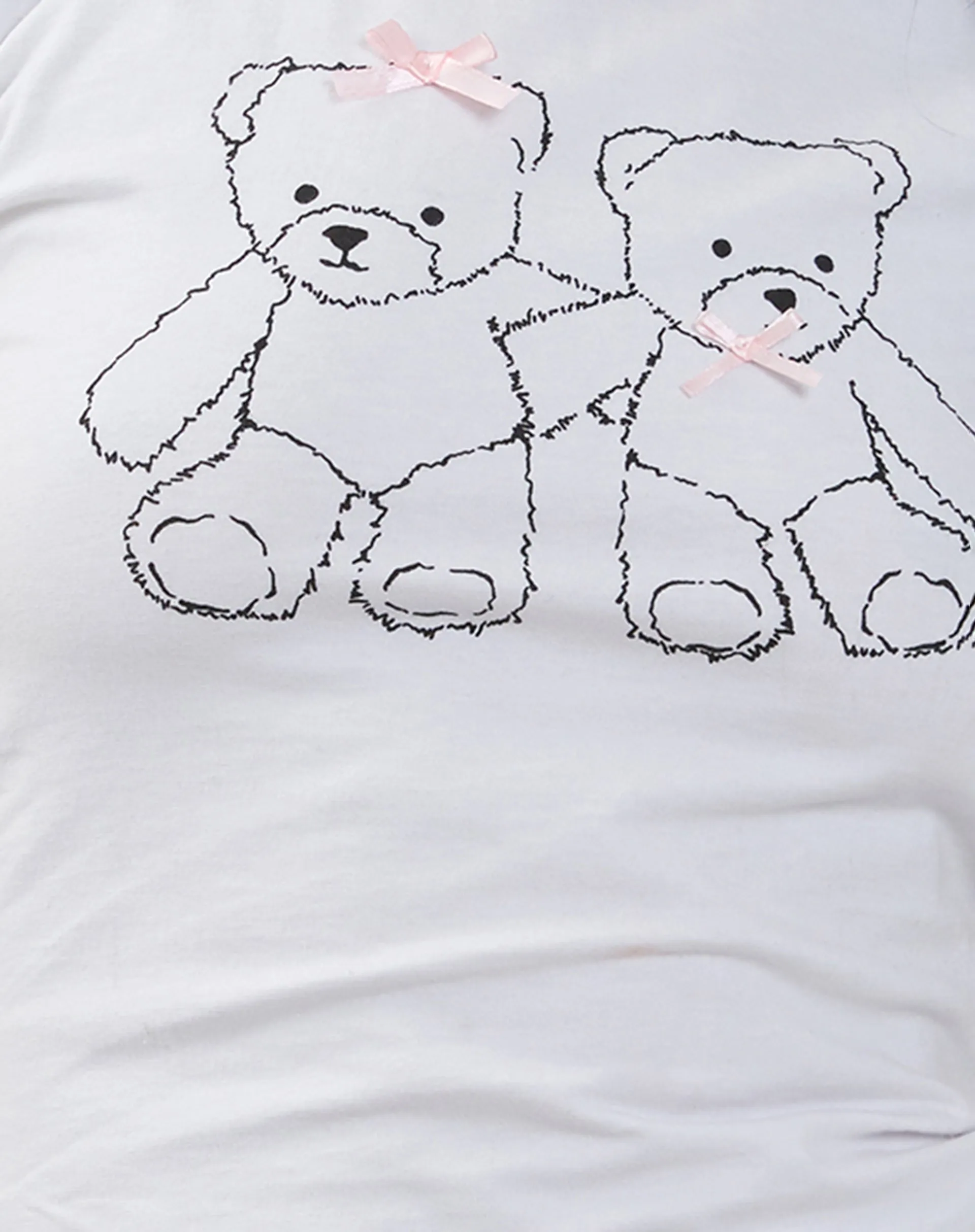 Izzy Lace Trim Baby Tee in White Teddy Motif