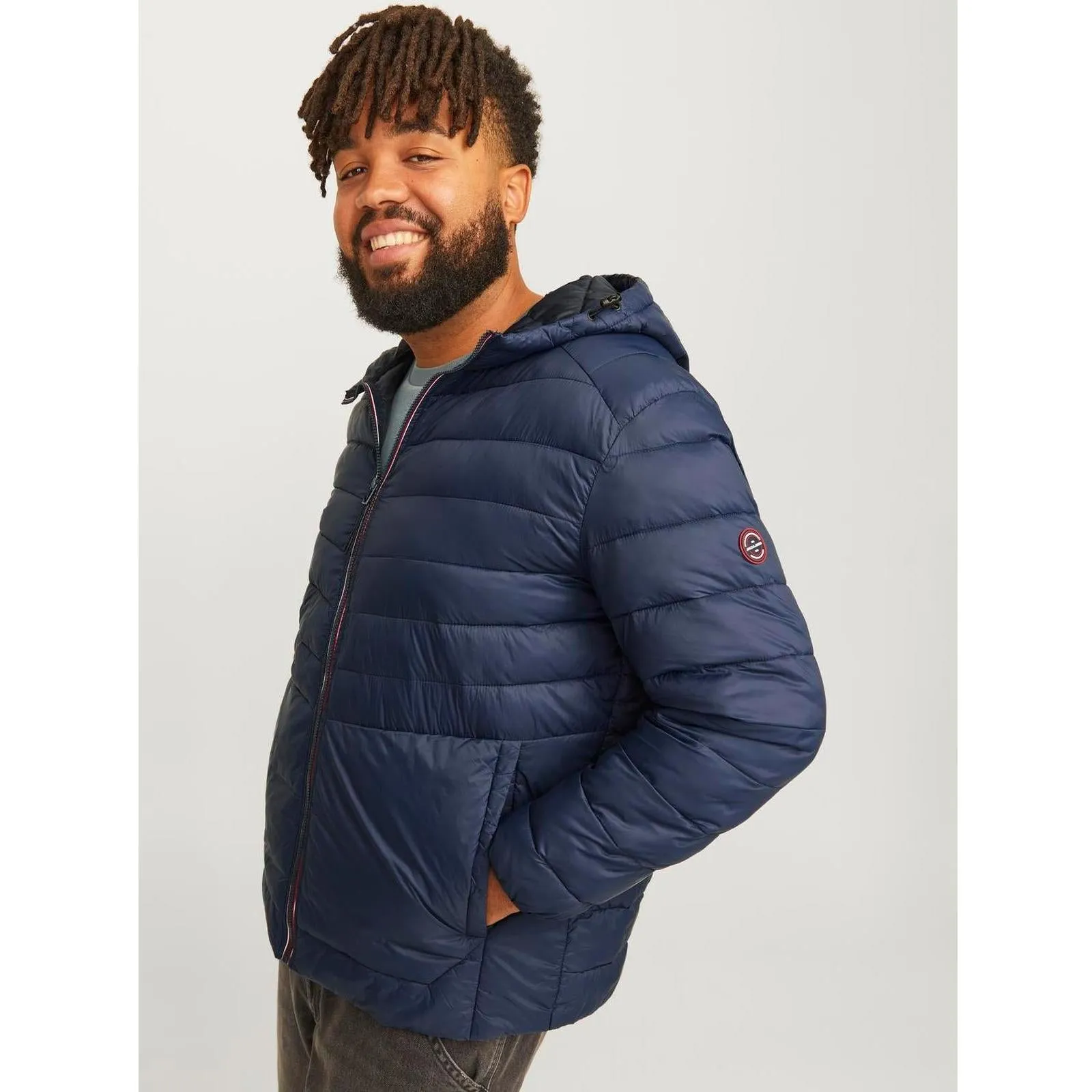 Jack & Jones Mens Sprint Big & Tall Full Zip Hooded Puffer Jacket