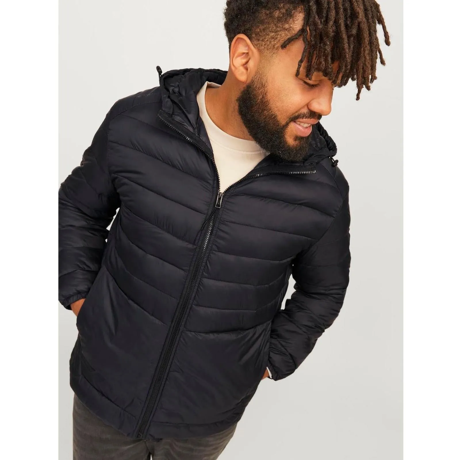 Jack & Jones Mens Sprint Big & Tall Full Zip Hooded Puffer Jacket