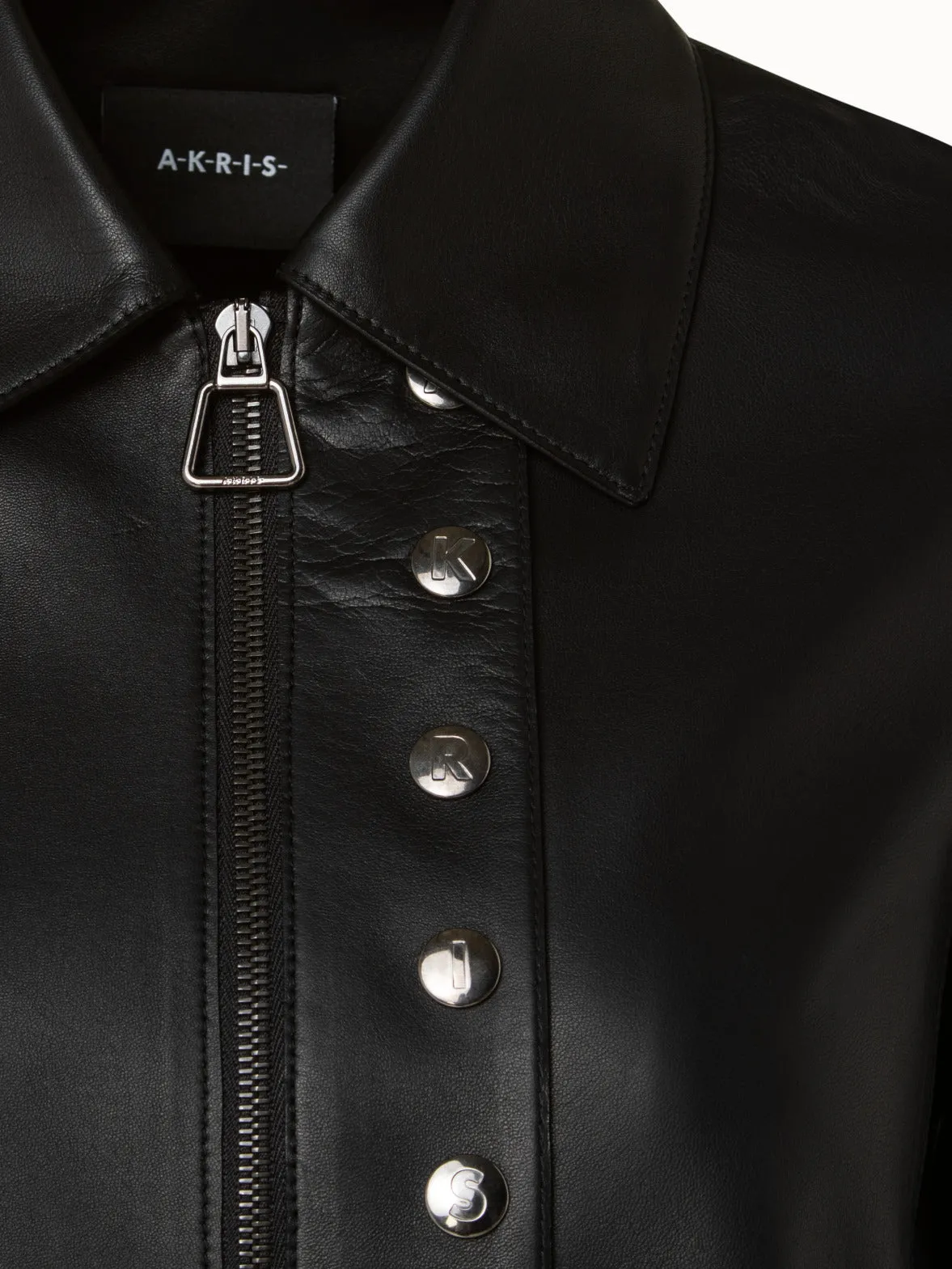 Lamb Leather Jacket with Shirt Collar and Button Detail