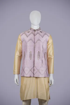 Lavender Nehru Jacket Set with Lether Work