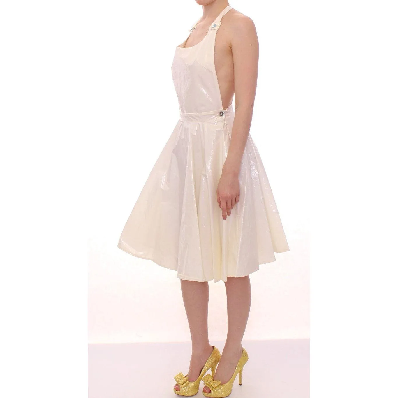 Licia Florio Elegant White Tea Halterneck Dress