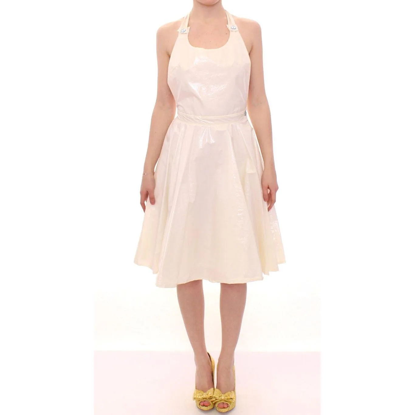 Licia Florio Elegant White Tea Halterneck Dress