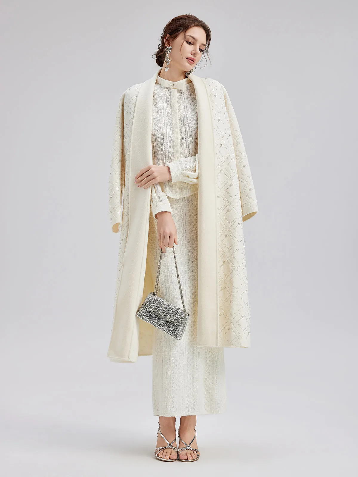 Luxe Beaded Embroidery Wool Coat