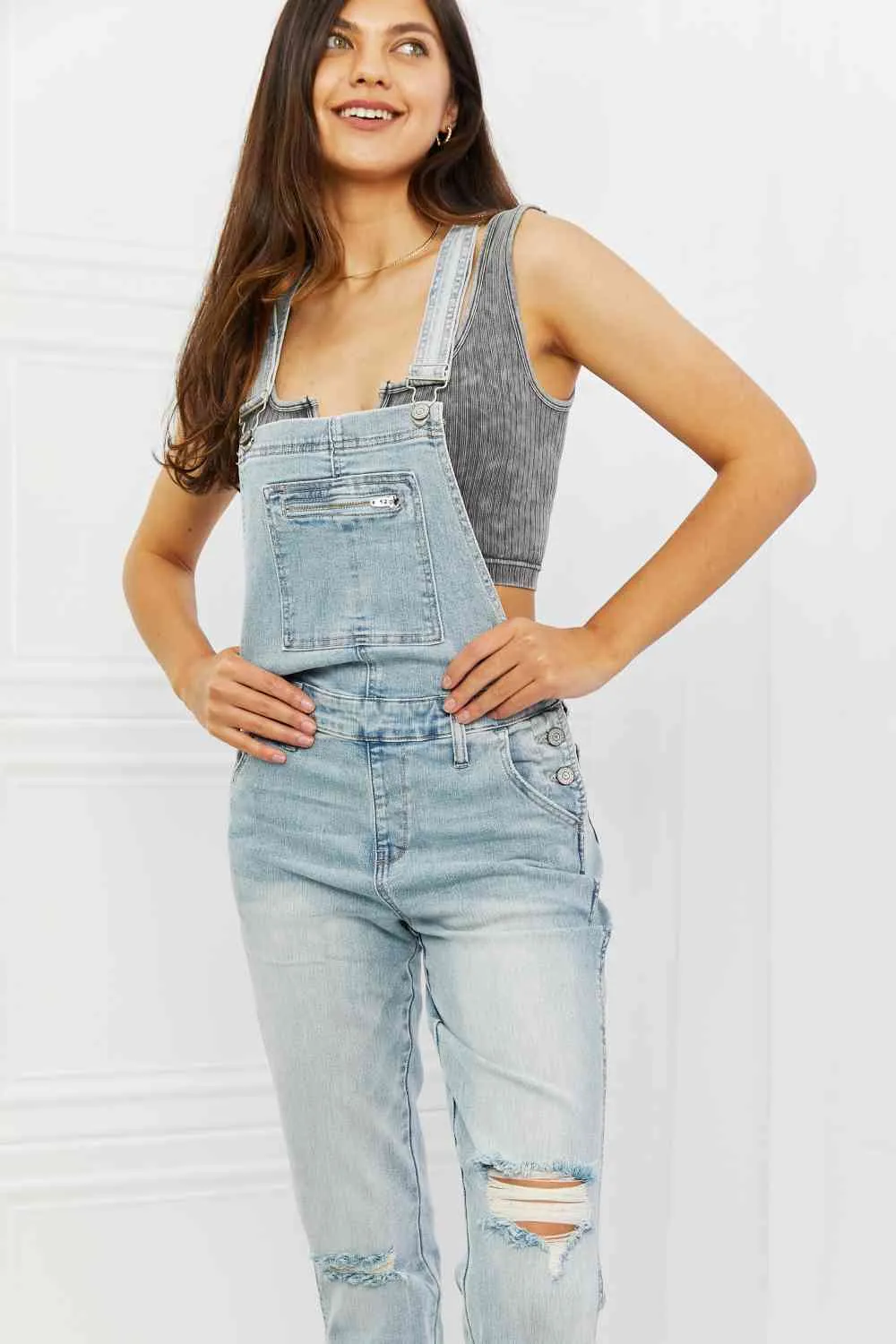 Melina Full Size Distressed Straight Leg Overalls