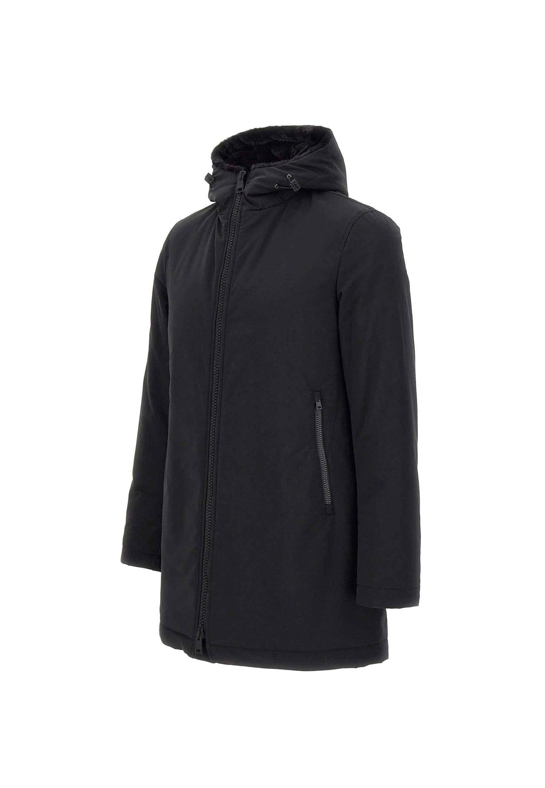 Men's Black Faux Fur Lined Parka