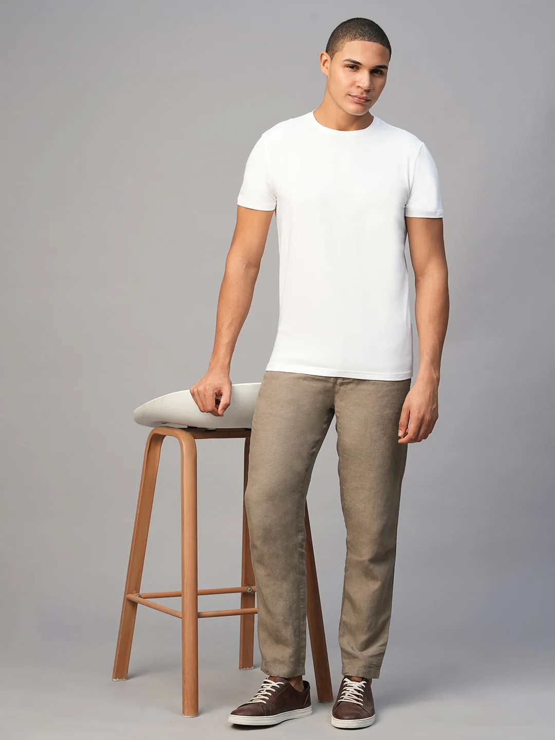 Men's Lt Brown 100% Linen Regular Fit Pant