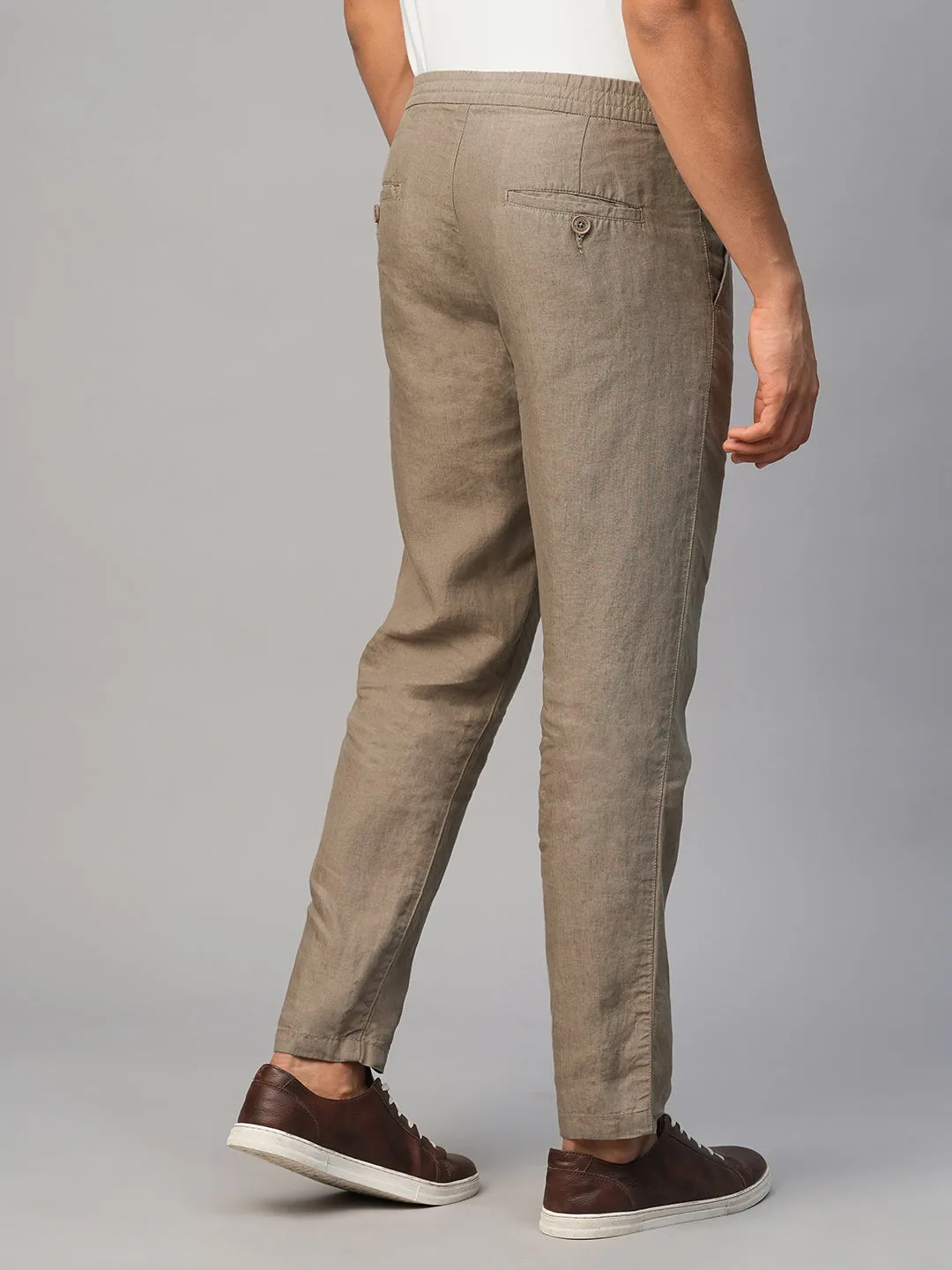 Men's Lt Brown 100% Linen Regular Fit Pant