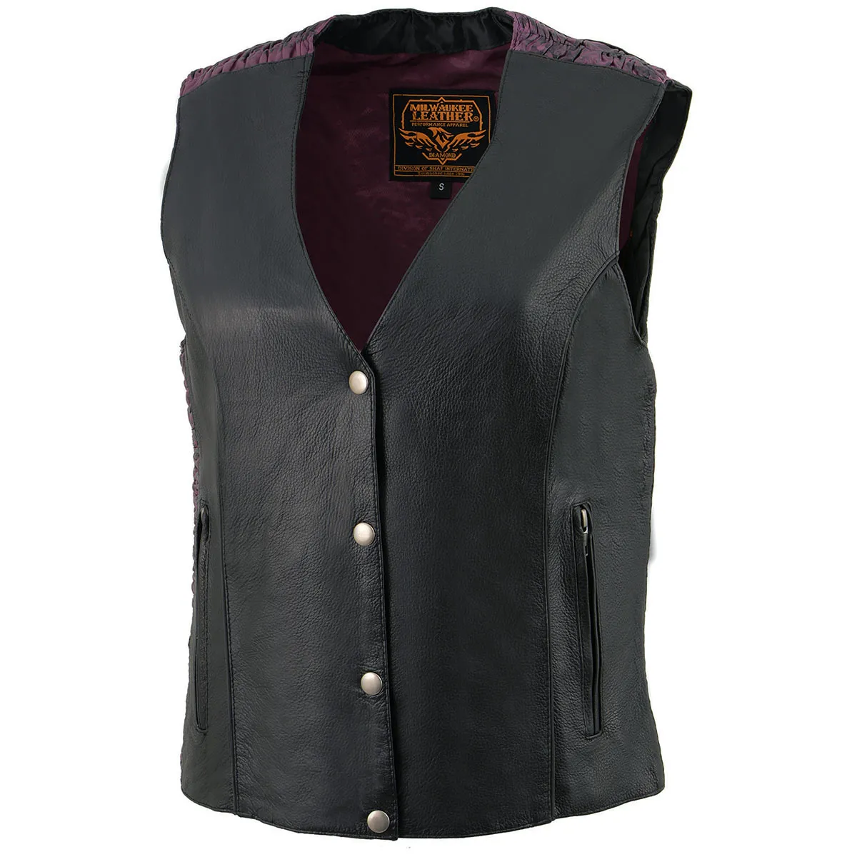 Milwaukee Leather MLL4570 Ladies Black and Purple 'Studded Phoenix' Leather Vest