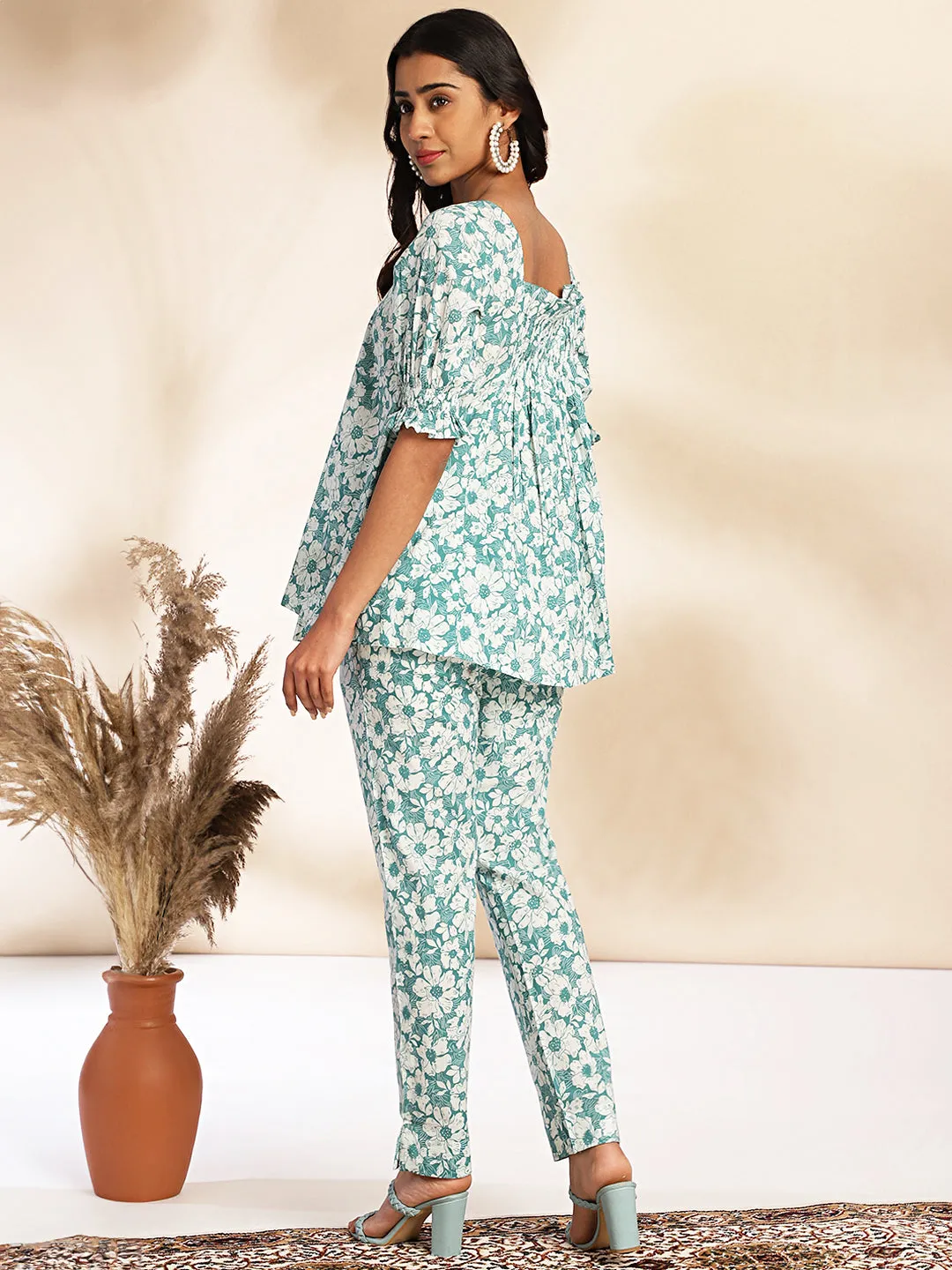 Mint Cotton Floral A-Line Co-ord Set