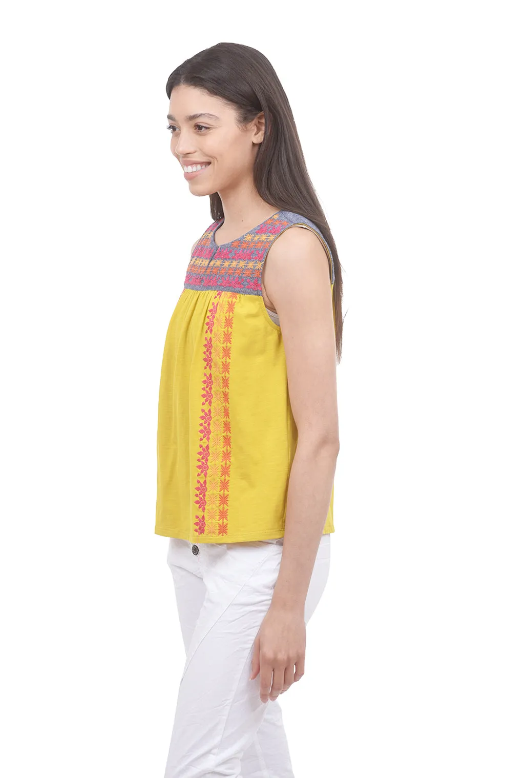 Mixed Media Embroidered Tank, Yellow